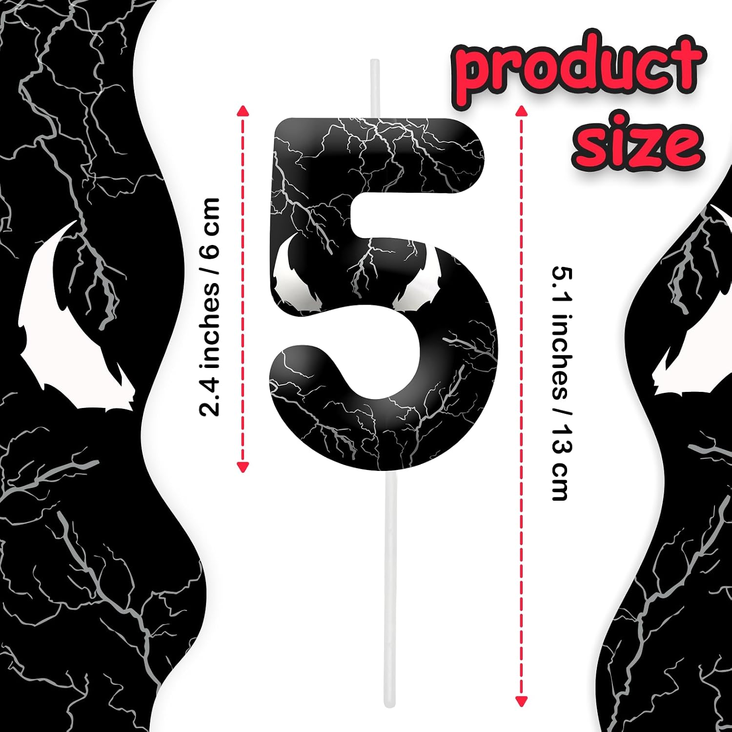 Black Anime Themed Birthday Candles, Number 5 Candle Birthday Party Supplies, 2.4 inch Birthday Candles for Cake Topper Party Decorations, Birthday Decorations for Boys Girls (Number 5) image 2