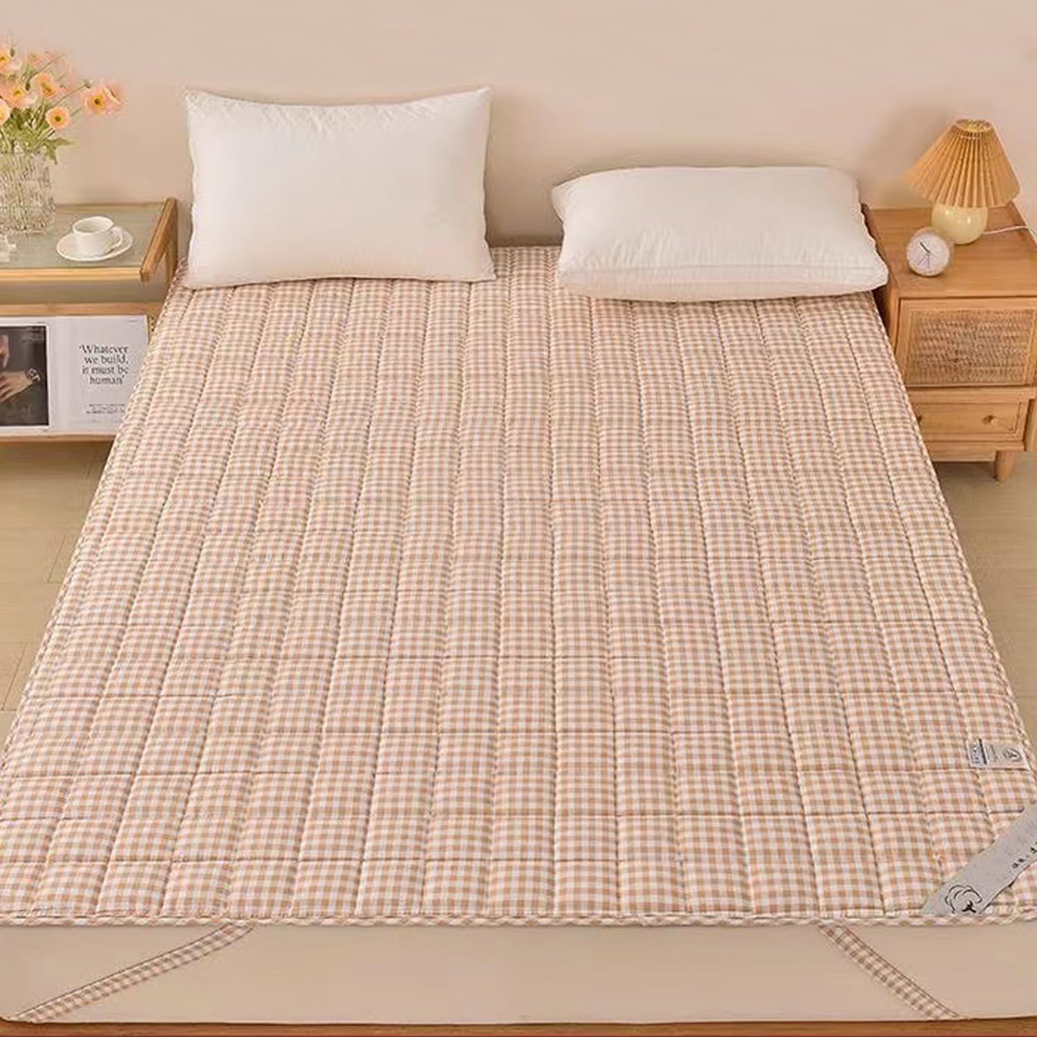 Yellow,60 * 110cm,LDLCYCN Queen Size Mattress Protector with Elastic Straps Pure Cotton Soft Mattress Topper Non Slip Mattress Cover Foldable Mattress Protector Pad for Home Dormitory