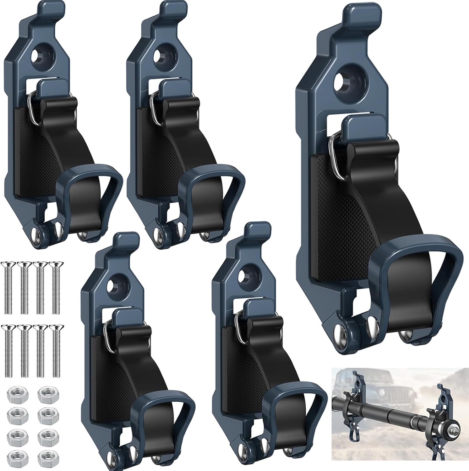 Shovel Mount for Roof Rack / Truck Bed, Truck Jeep Offroad Roof Rack Axe Shovel Mount, Shovel Holder for Truck & Quick Fist Clamps Fit 0.67" to 1.57" D Tools-Blue 4PCS