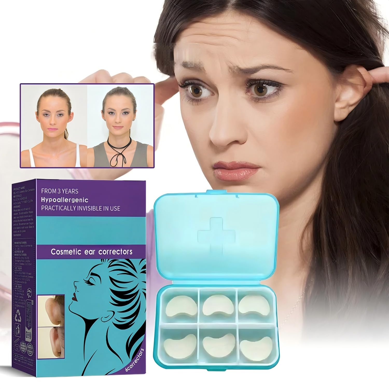 Invisible Ear Correction Patches, Silicone Ear Tape for Prominent Ears, Waterproof Ear Contour Support Stickers for Adults, Painless Ear Aesthetic Corrector, 6pcs image 2