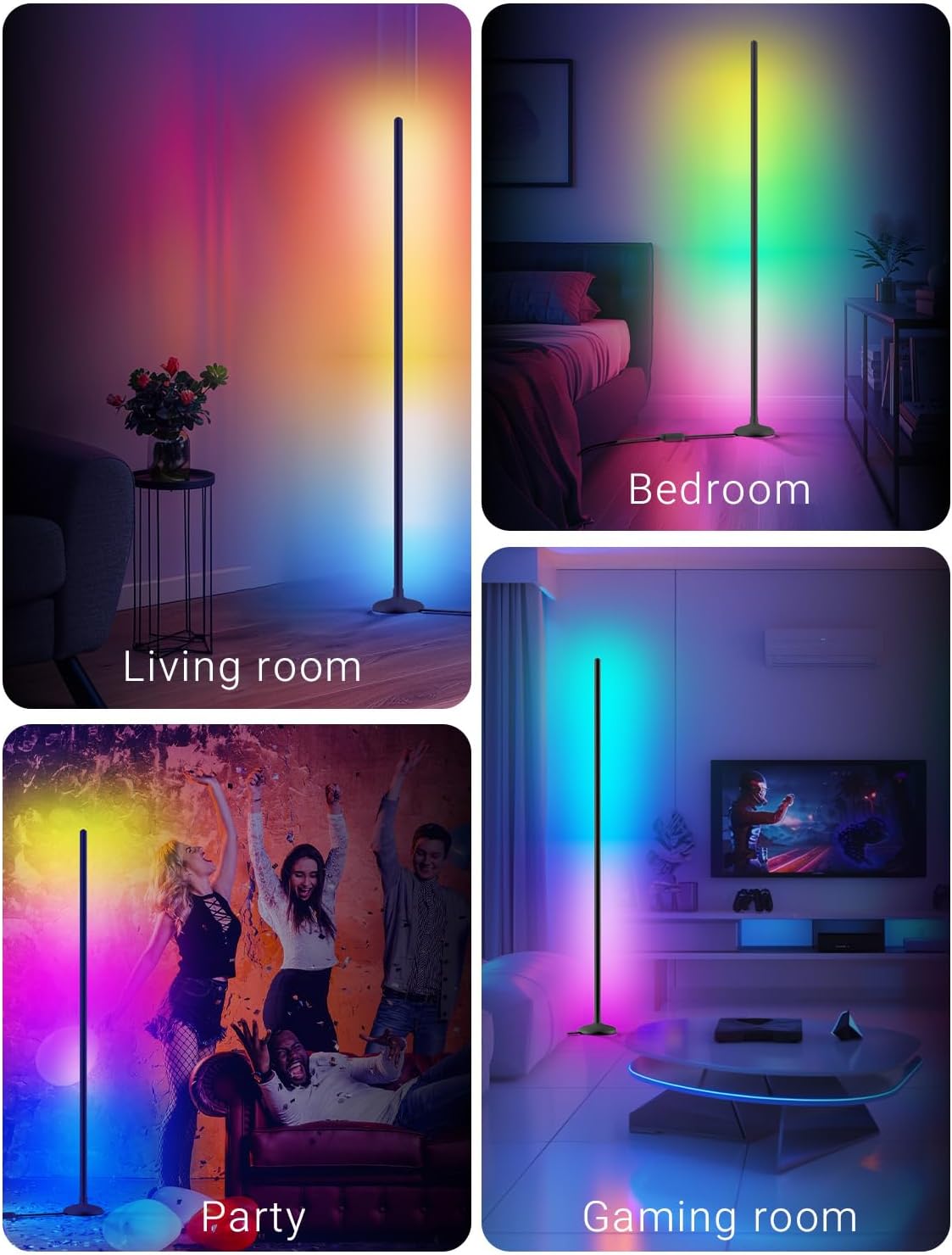 DAYBETTER Floor Lamp, LED BGRIC Smart Corner Lights, Standing Floor Lamps for Bedroom with APP and Remote, Music Sync and 16 Million Colors, Ambient Lighting for Home Decor(Black)