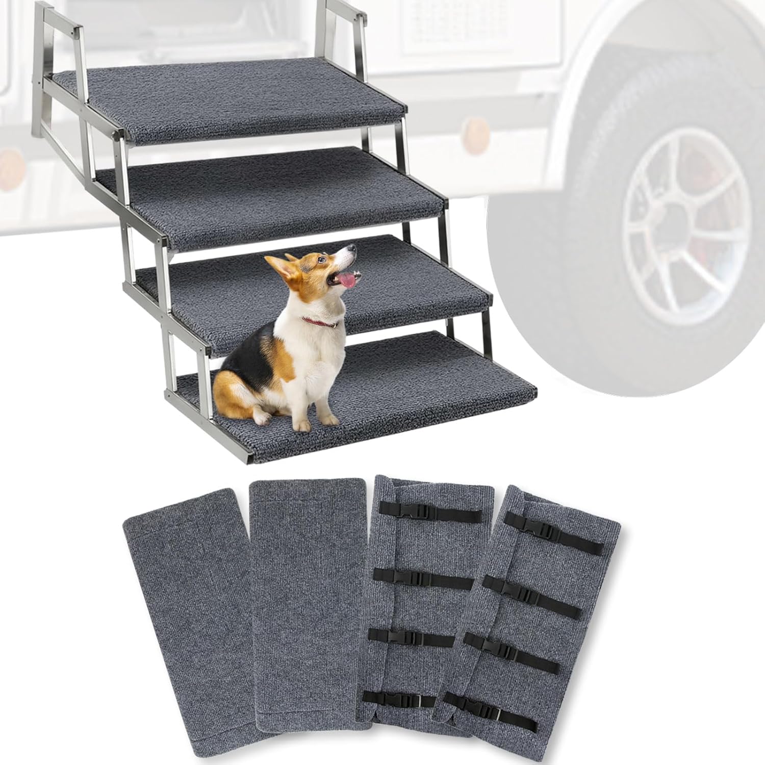 RV Step Covers 4 Pack Adjustable with Buckle, 22 Inch RV Camper Step Stair Covers, Fits 8-11" Deep, Kid & Pet Friendly