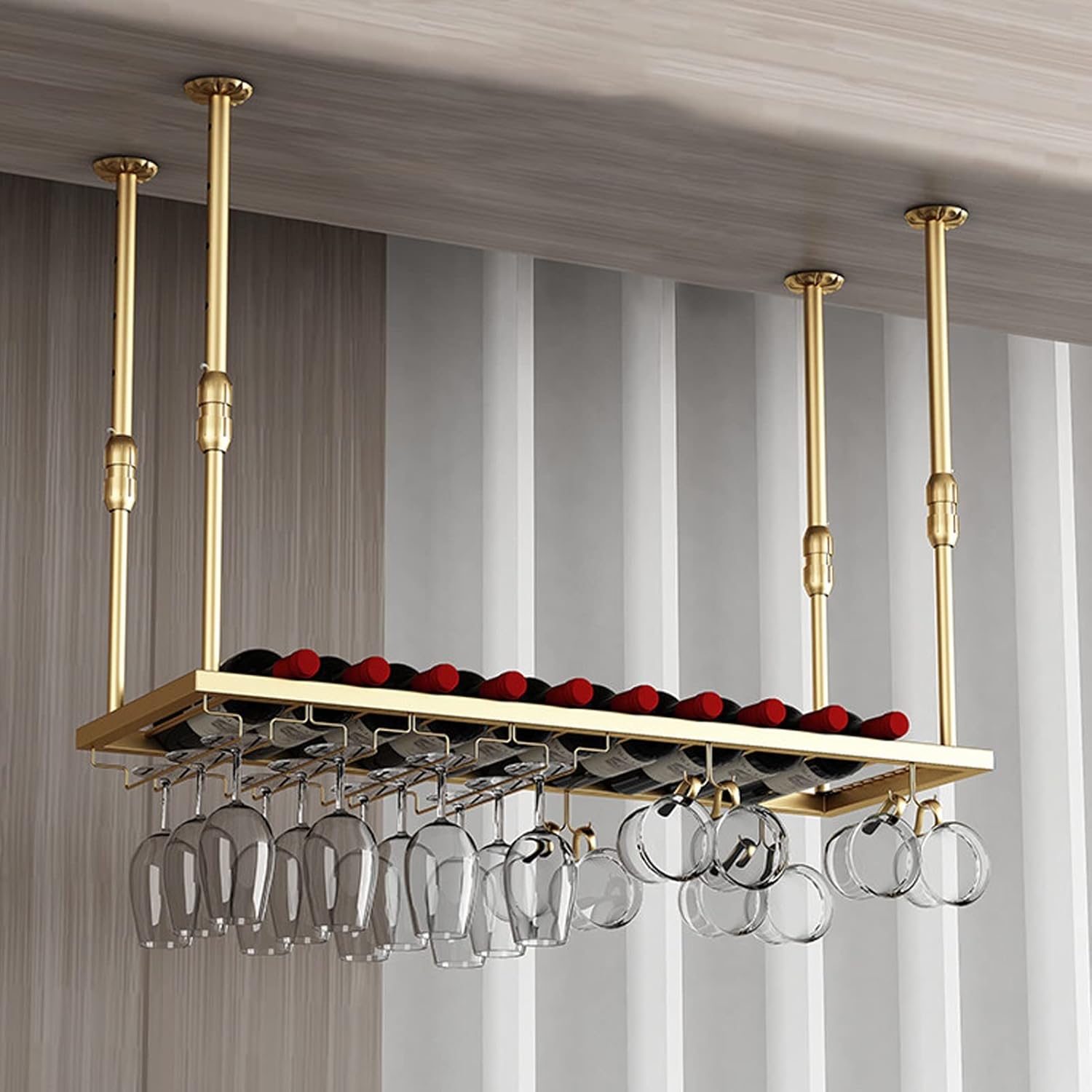 Ceiling Wine Rack | Elegant Glass Holder & Bottle nizer | Floating Shelf for Home Bar & Kitchen Storage Solutions
