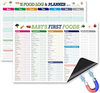 Baby’s First Foods Tracker Magnets Set of 2, 101 Foods Before 1 Checklist, Reusable Dry Erase Meal Planner & Daily Food Log for Fridge, Nutrition Poster for New Parents (10x14in)