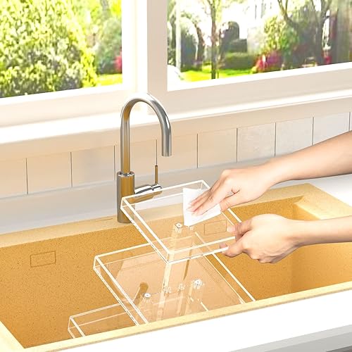 Miniatura 6 de NIUBEE Organizador de perfumes de 3 niveles, resina transparente, bandeja rectangular, diseño resistente, ahorro de espacio, acceso cómodo, fácil