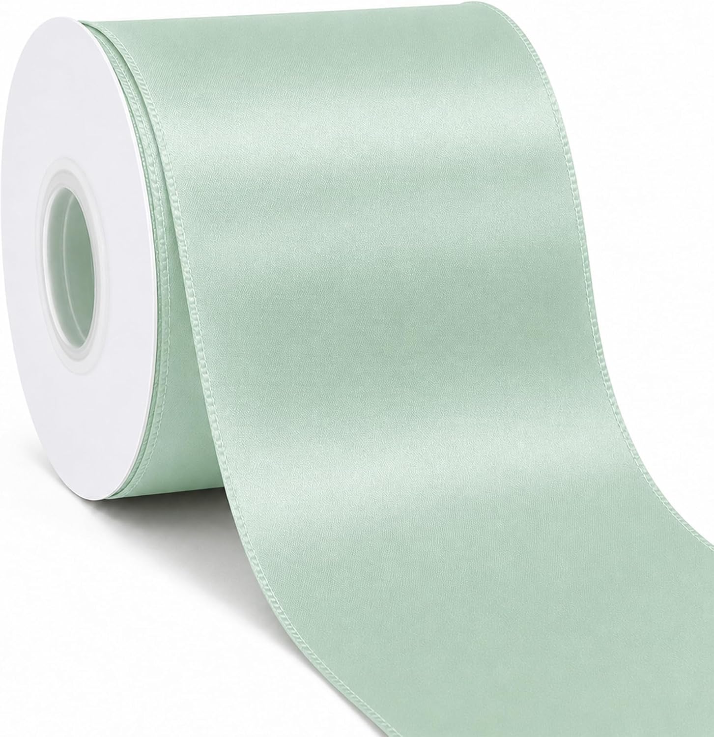 Sage Green Wired Satin Ribbon 4 Inch x 15 Yards Continuous Roll