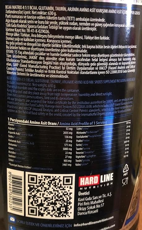 Hardline Nutrition Bcaa Matrix - Böğürtlen Aromalı, 630 Gr