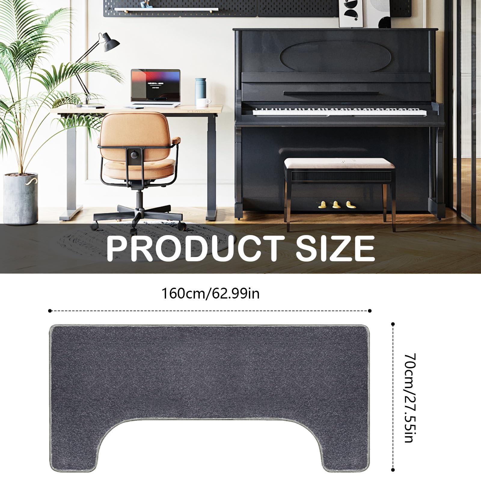 Tapis Piano Acoustique 160x70 cm Antidérapant Isolation Phonique Anti-Vibration pour Sol, Gris