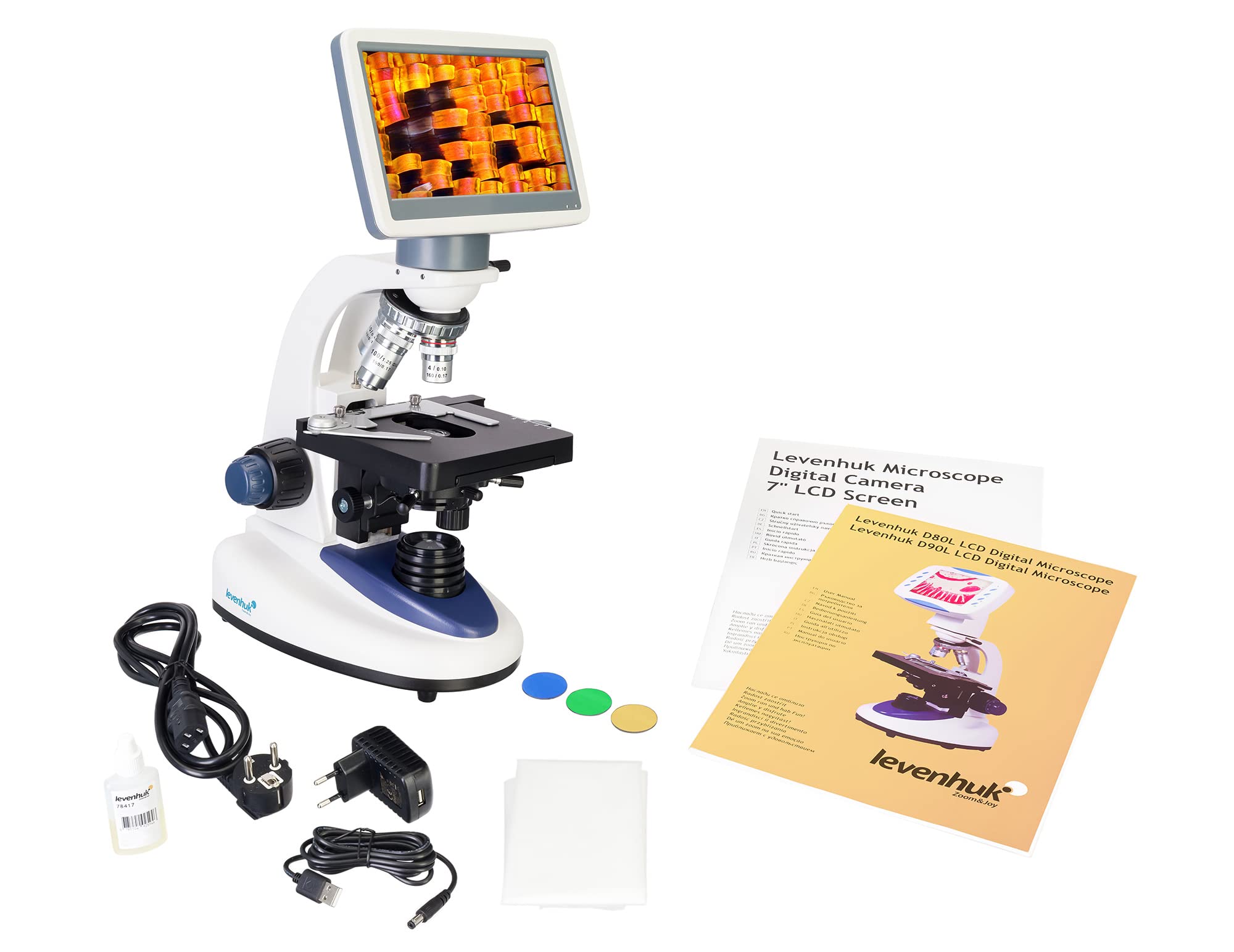 Levenhuk D95L LCD Biologiczny Mikroskop Laboratoryjny z Powiększeniem 40–2000 Razy, Regulowanym Oświetleniem LED i 7-Calowym Ekranem Cyfrowym