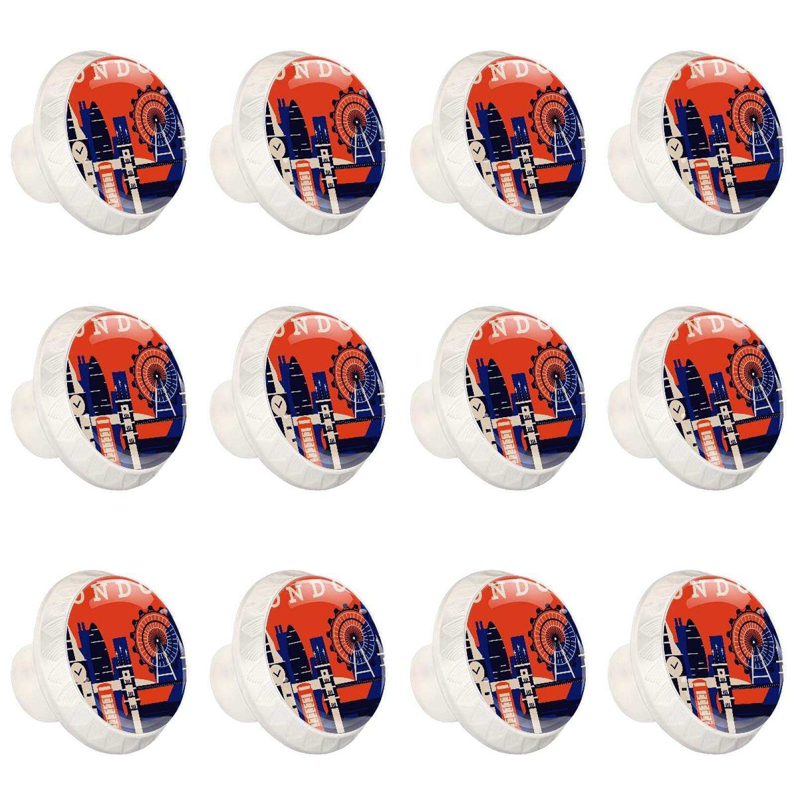Boutons de cuisine ronds style Londres rétro pour tiroir et armoire de cuisine x12