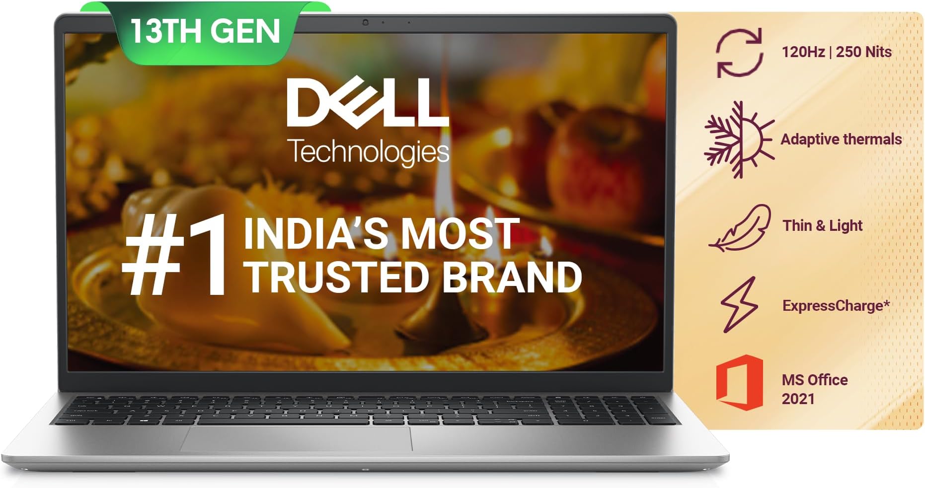 Dell Inspiron 15-3530 Laptop - 15.6 inch FHD, 13th Gen Intel Core i3-1305U, 8GB RAM, 512GB SSD, Win 11 + Office H&S 2021, Standard Keyboard, Platinum Silver, 1 Year Onsite Hardware Service, 1.62 Kg