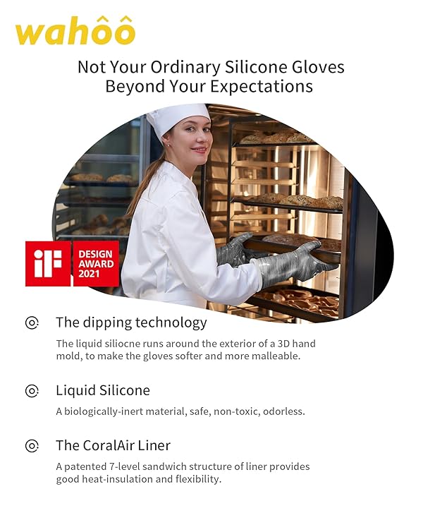 LANON wahoo Liquid Silicone Smoker Oven Gloves, Food-Contact Grade, Waterproof, Heat Resistant Gloves for Cooking, Grilling,BBQ,Baking, Grey, XXL/11 by wahoo - Image 3