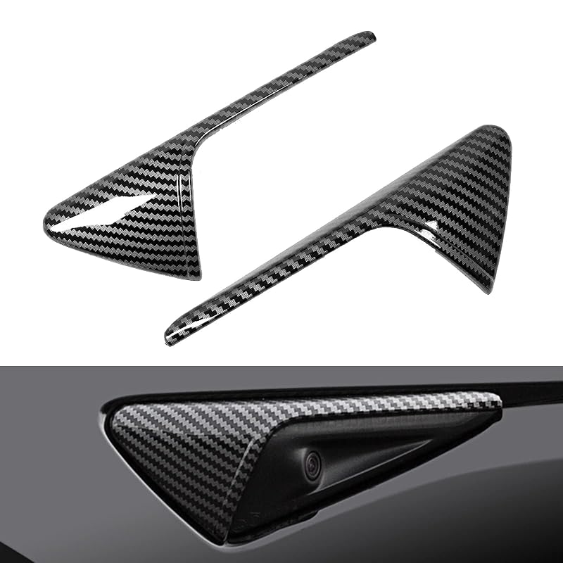 Capa de proteção para câmera lateral Tesla Model 3/Y HW3.0 com padrão de fibra de carbono brilhante YHCDSEA, kit com 2 peças