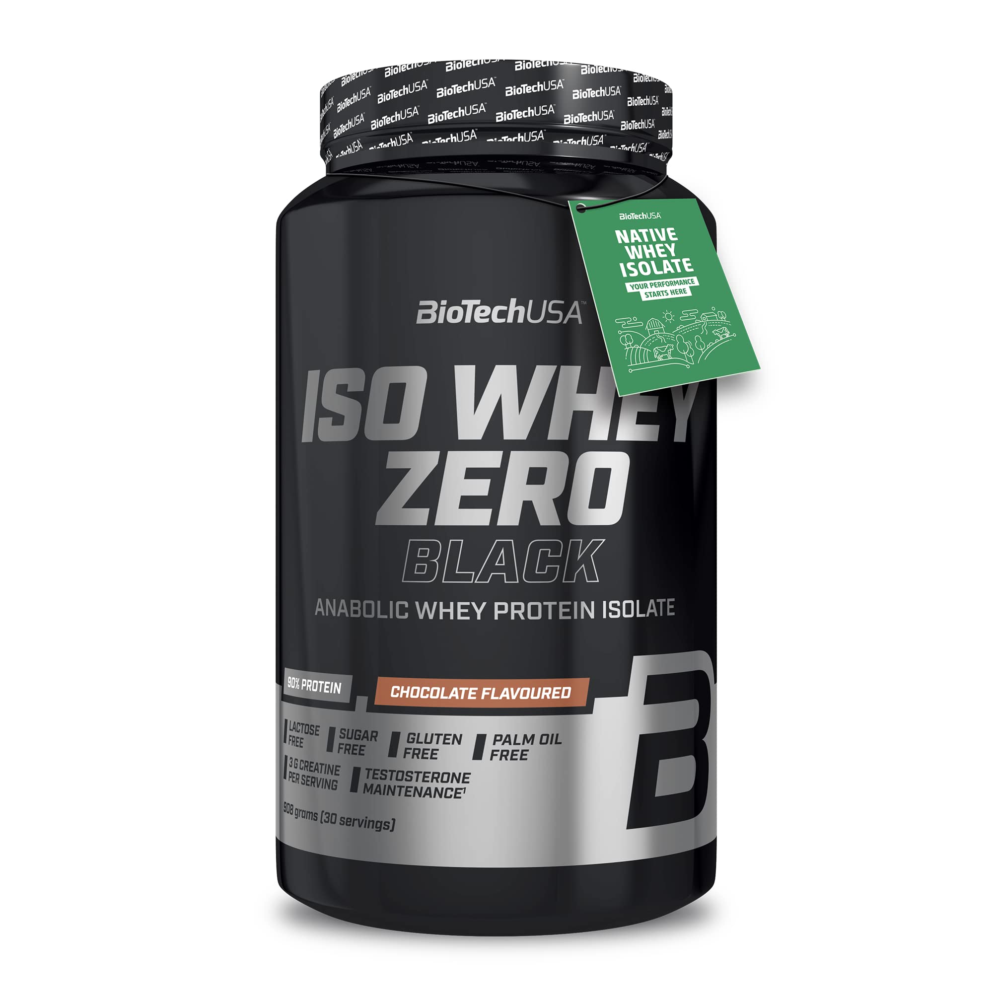Biotechusa Iso Whey Zero Black Flavoured Protein Powder Drink With 90% Of Protein, Added Creatine, Amino Acids And Zinc Chelate, With Vitamin B3, 908 G, Chocolate