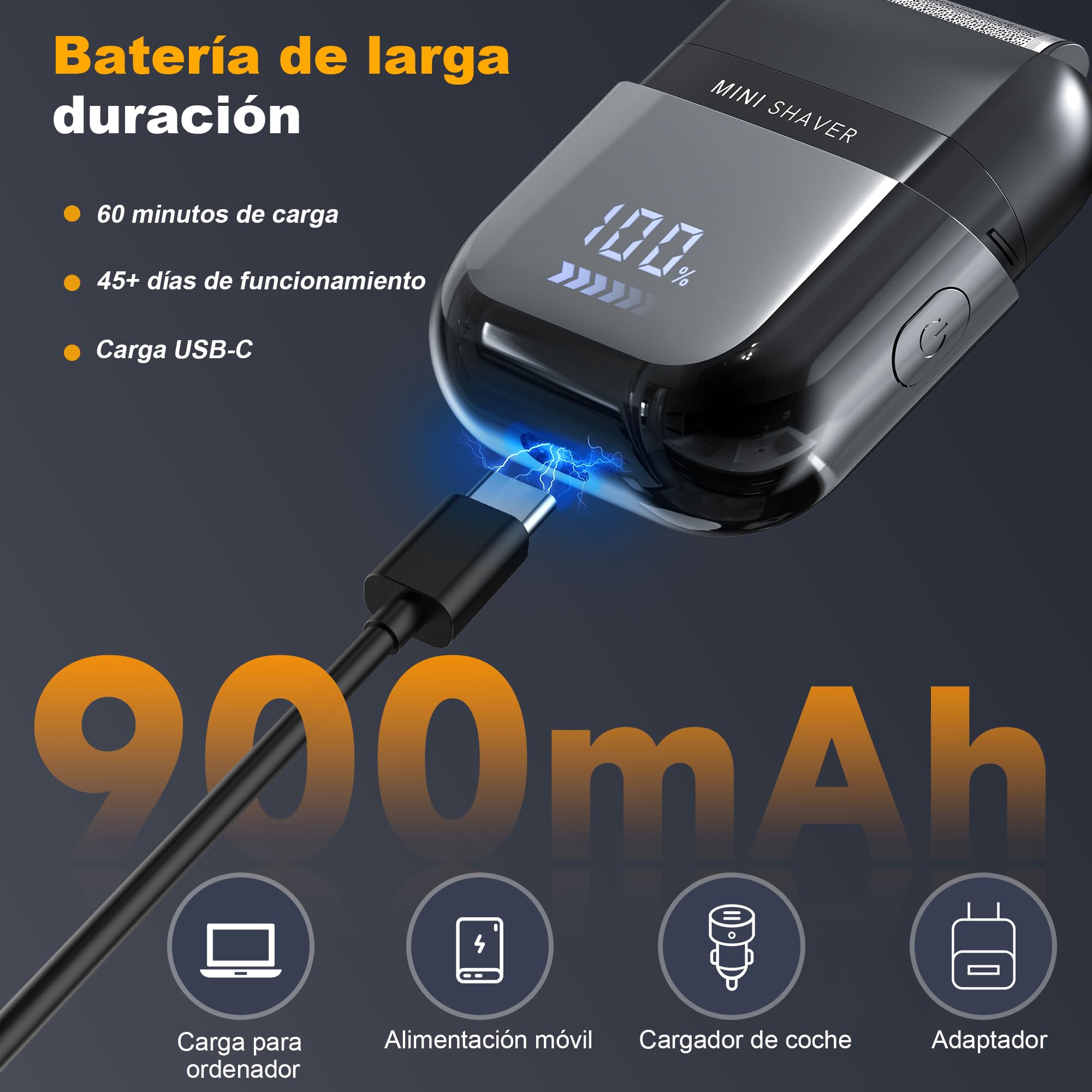Mini Afeitadora Electrica para Hombres con Pantalla LED, Impermeable IPX7, Portátil Silenciosa y Lavable