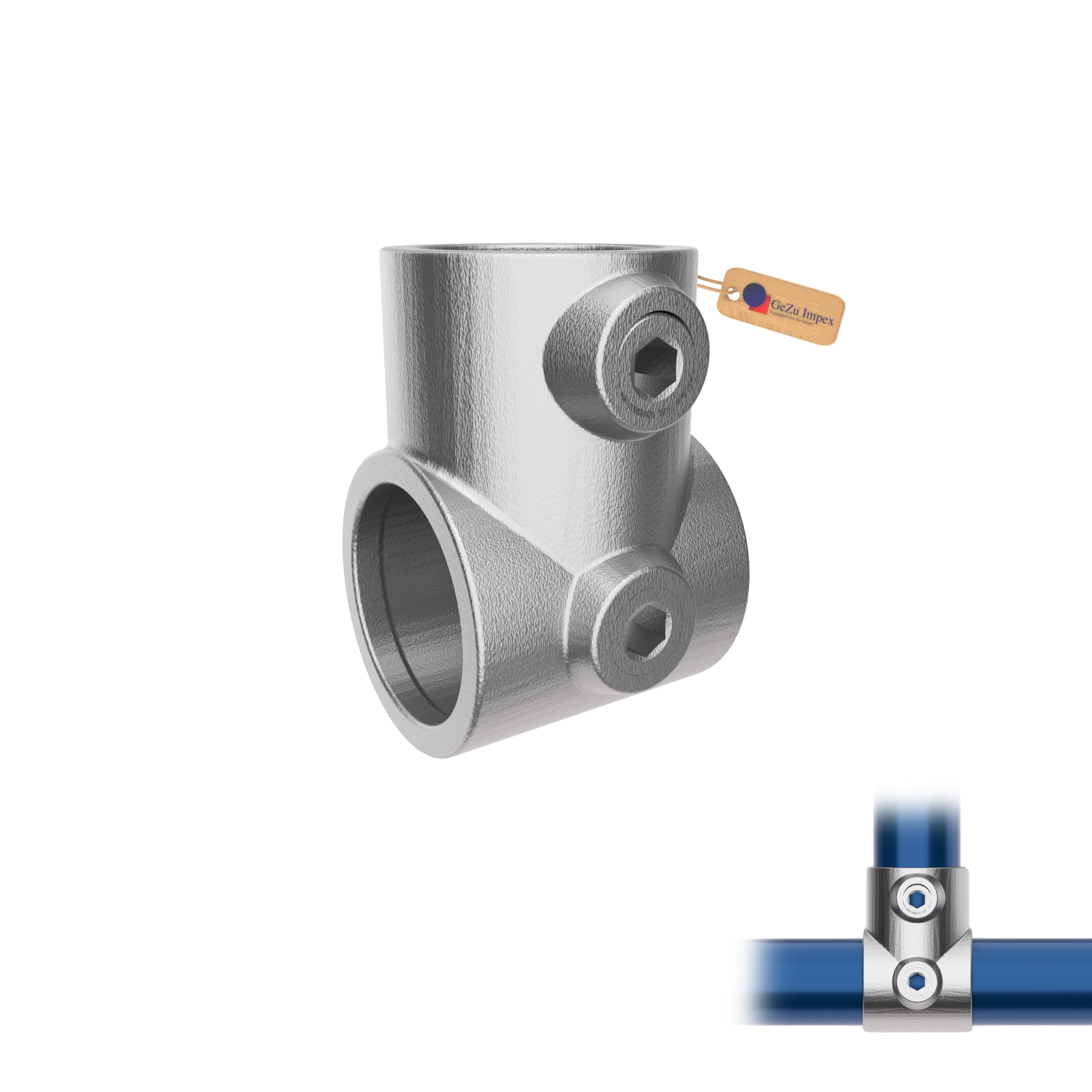 GeZu Impex Short Tee Tube Clamp Ø 42 mm Hot Dip Galvanised Silver Single Socket T Connector Pipe Fitting Tube for Tubular Assemblies
