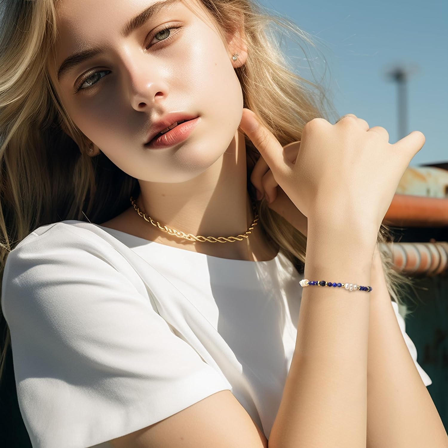 Sonateomber Beaded Pearl Gemstone Bracelets for Women, Boho Handmade Natural Stone Beads Bracelet Prom Jewelry Gift - Image 2