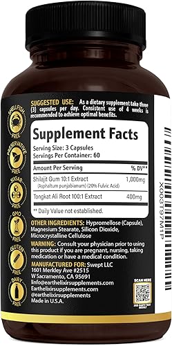 Miniatura 8 de Shilajit y Tongkat Ali para hombres y mujeres - Cápsulas puras de Shilajit con ácido fúlvico de alta potencia y minerales traza - Shilajit para