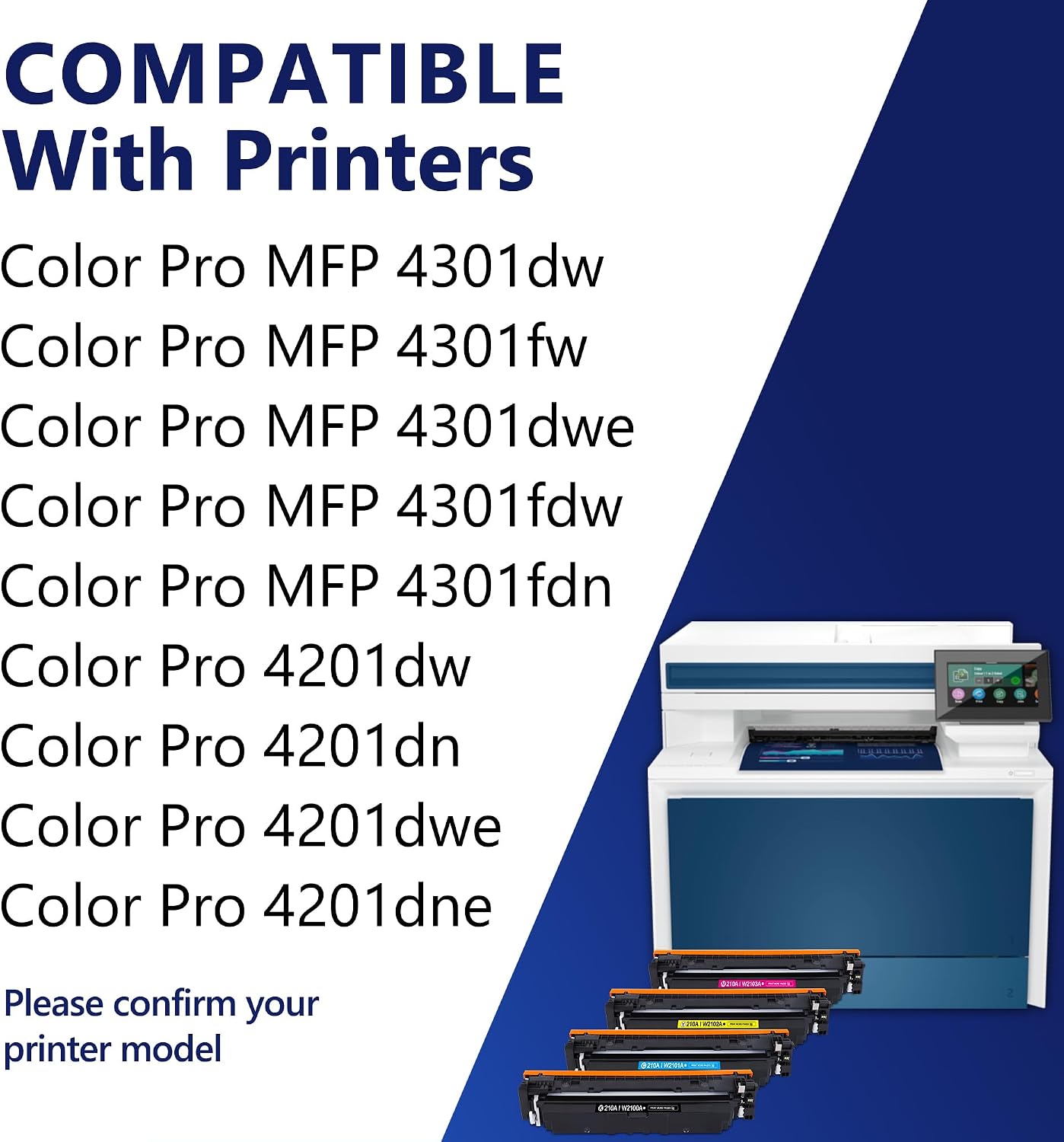 210A Toner Cartridges 4 Pack (with Chip) Replacement for HP 210A 210X W2100A W2101A W2102A W2103A Compatible with Color Pro MFP 4301fdw 4301fdn 4301dw Pro 4201dw 4201dn 4301 4201 Series(BCMY, 4-Pack)