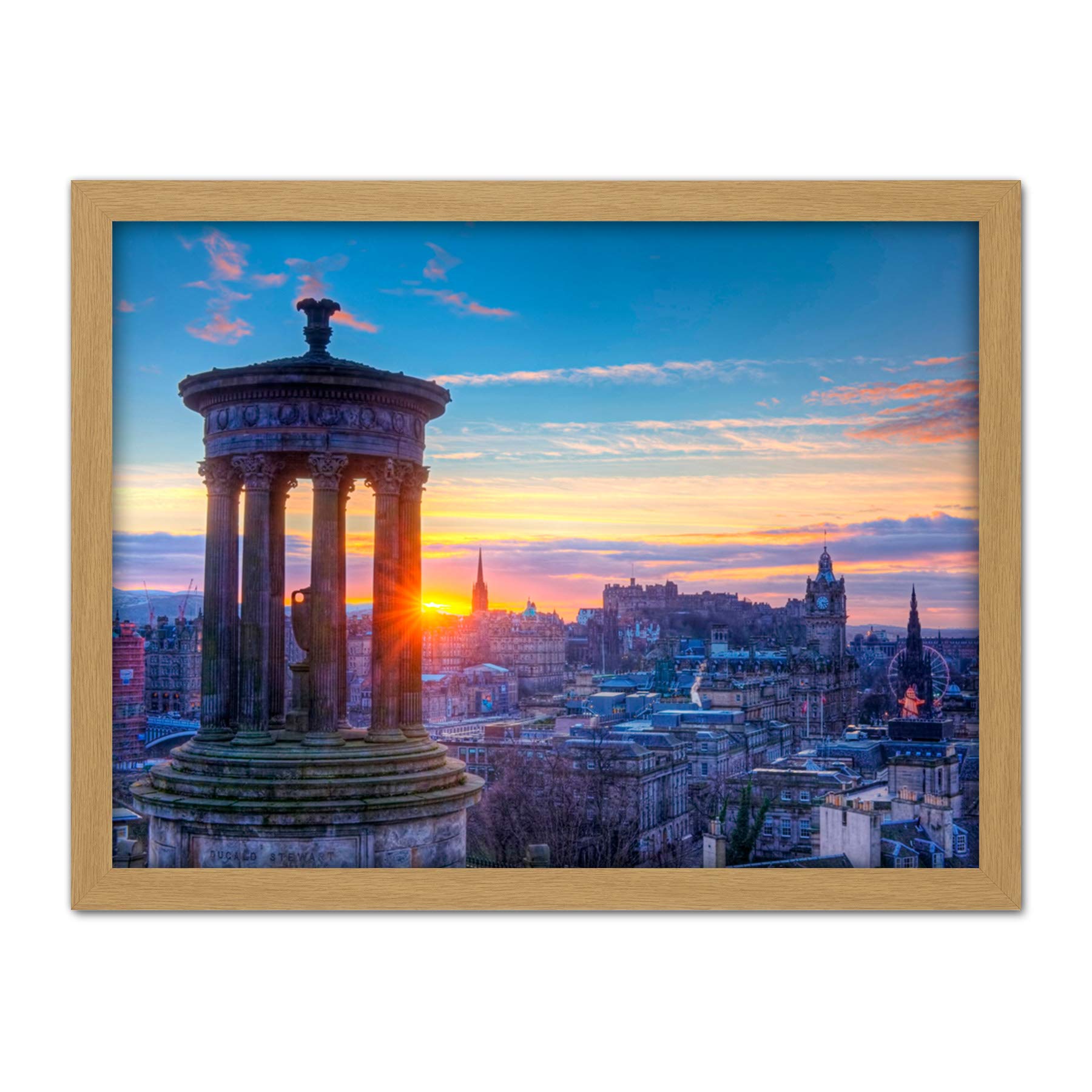 Wee Blue Coo Calton Hill Edinburgh Sunset Artwork Framed Wall Art Print 18X24 Inch