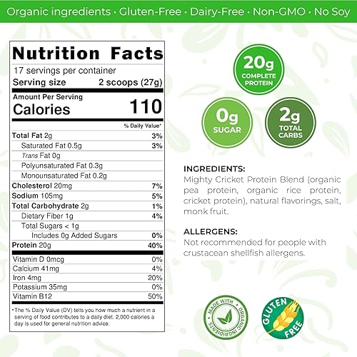 Miniatura 3 de Mighty Cricket Proteína en polvo. 0.71 oz de proteína limpia de grillo prebiótico. Sin azúcar, baja en carbohidratos, sin gluten ni lácteos. Keto y