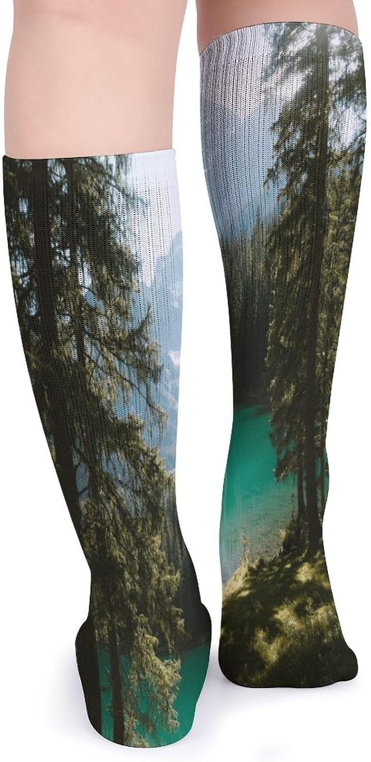 Emerald Lake Forest Crew Socks High Stocking Thermal Socks | Tube Socks-Breathable-Moisture-Soft-wicking for Hospital Pilates Yoga for women men Grippy for office and daily walking