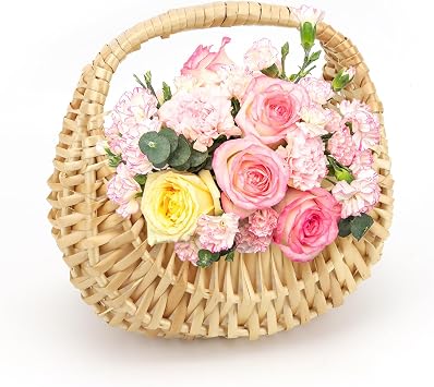 Rattan Half Moon Wicker Basket, Small Wicker Woven Basket with Handle, Woven Wedding Flower Girl Baskets, Picnic Basket, for Home Wedding Decor, Photo Props, Camping7 in