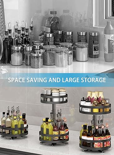 Miniatura 2 de Organizador de especias de 2 niveles Lazy Susan para encimera, soporte giratorio para condimentos de 10 pulgadas, estante de especias de metal para