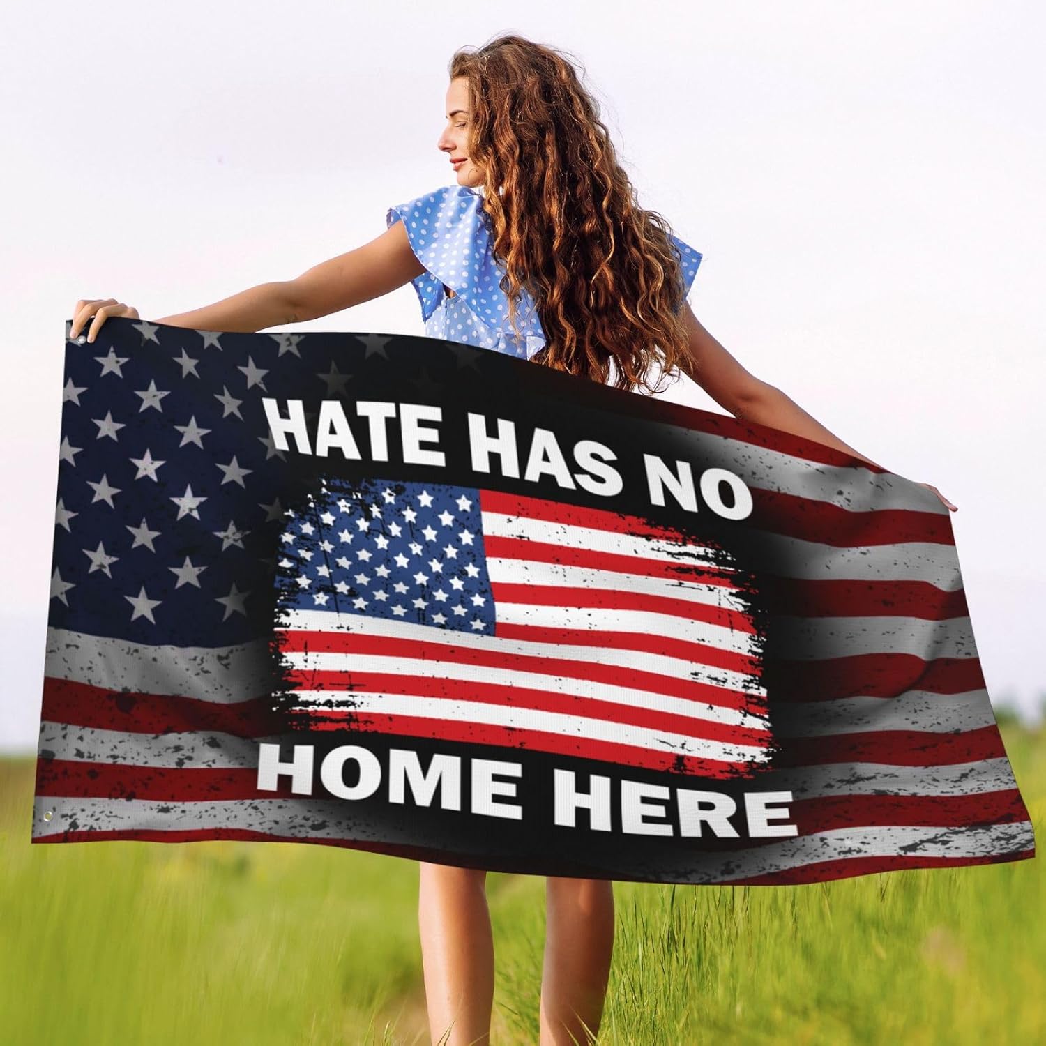 Hate Has No Home Here Heavy Duty 3x5 FT Double Sided 3 Ply Flag, UV & Fade Resistant with Brass Grommets