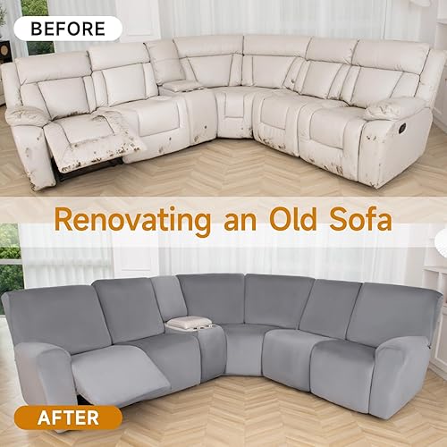Miniatura 8 de HDCAXKJ Fundas para sofá modular reclinable, de terciopelo en forma de L, lavable, elástica, suave, con parte inferior elástica antideslizante (5