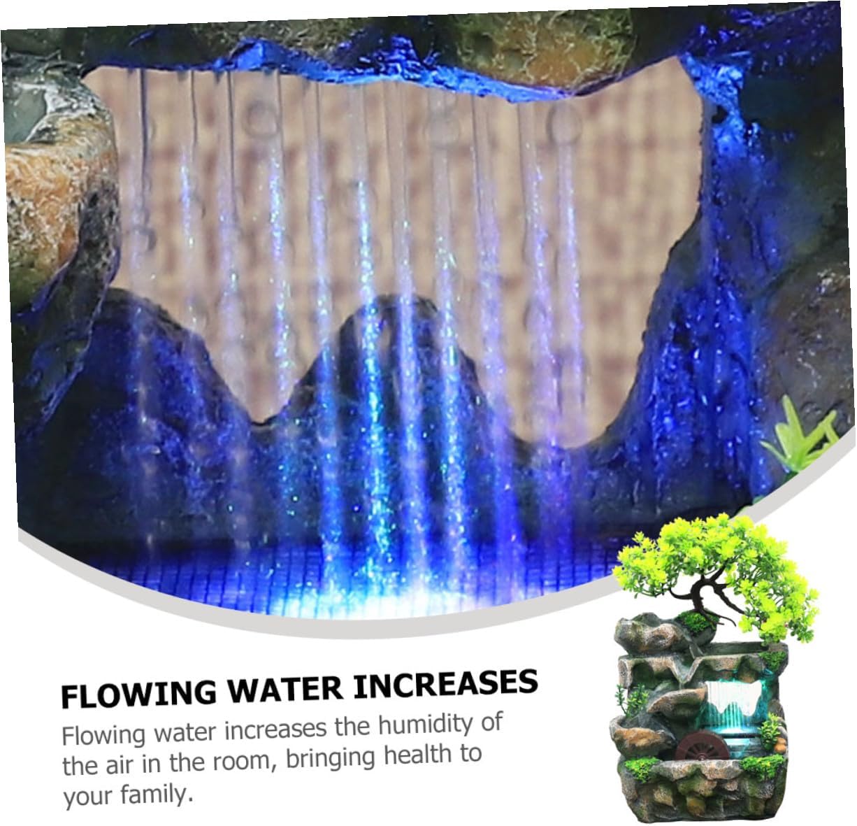 BESPORTBLE Mini Indoor Tabletop Waterfall Fountain Decor with US Plug Lightweight Zen Desk Fountain for Bedroom Living Office Relaxing Water Feature with Elegant Cascading Flow and Stylish