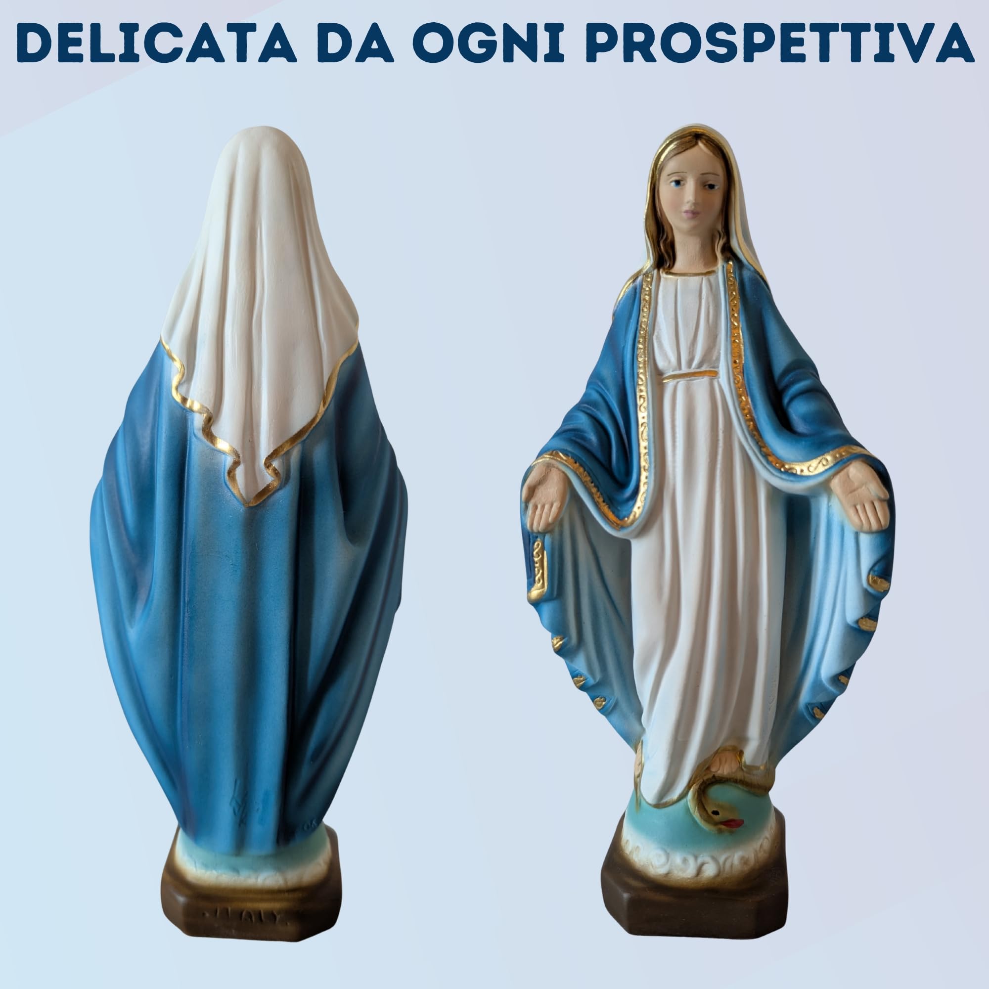 OVUNQUE PROTEGGIMI Figurka Matki Bożej Niepokalanej lub Cudownej 20 cm, marmurowy proszek, do użytku wewnątrz i na zewnątrz, figurka Matki Bożej ręcznie wykonana w Toskanii