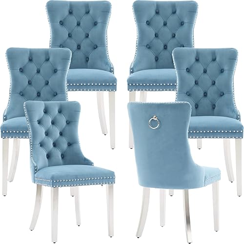 Miniatura 63 de Juego de 8 sillas de comedor tapizadas de lujo, sillas de cocina beige con patas de metal dorado, silla de comedor con respaldo capitoné de