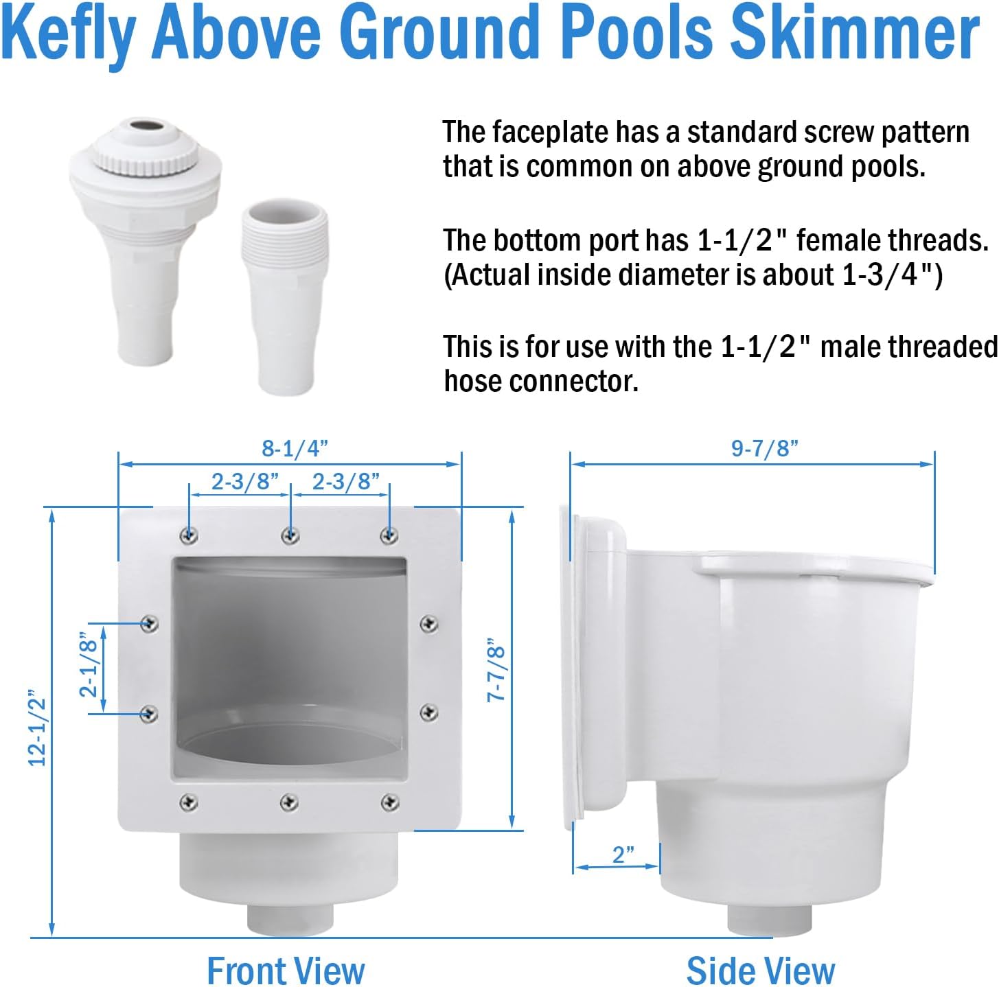 Kefly Above Ground Pools Skimmer with Accessories, Thru-Wall Skim Compatible with All Standard Pool Wall Cutouts