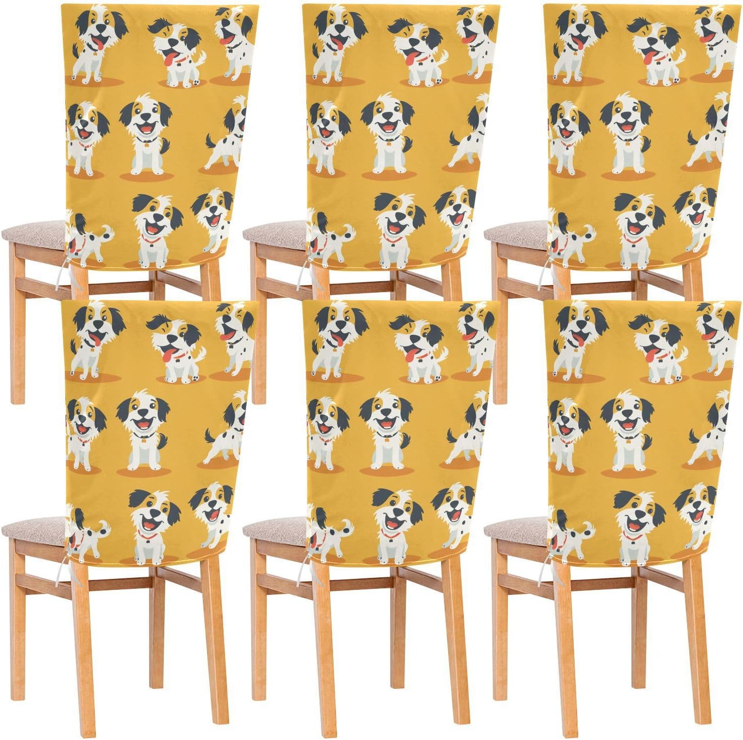ALAZA Lovely Dogs Chair Back Cover Set of 6, Washable Reusable Removable Chair Slipcovers Decorative Chair Cover for Home Kitchen Wedding Party