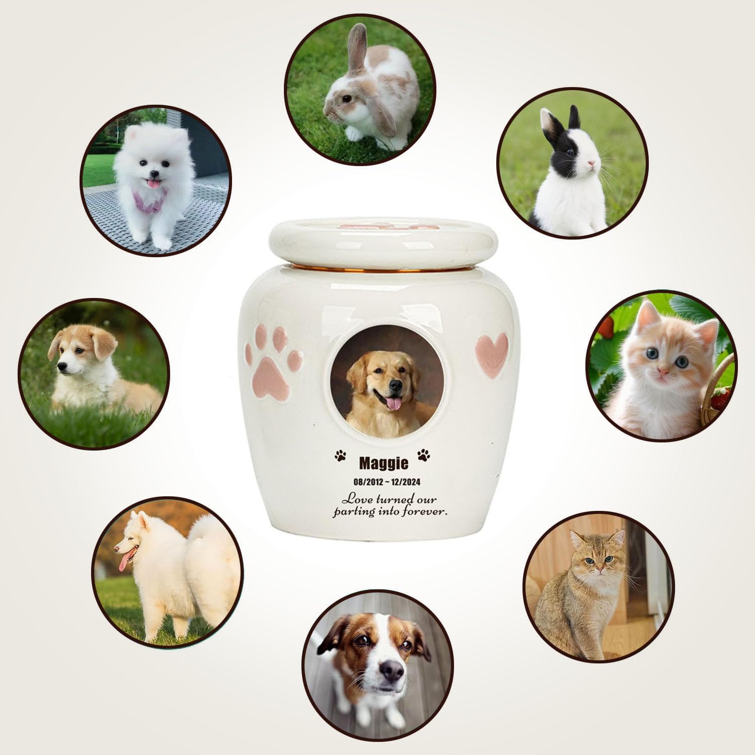 Handmade Personalized Pet Urn for Dog or Cat Ashes – Custom Ceramic Memorial Keepsake with Photo & Name, 54.1fl oz (1600ml), for Pets Up to 132 lbs