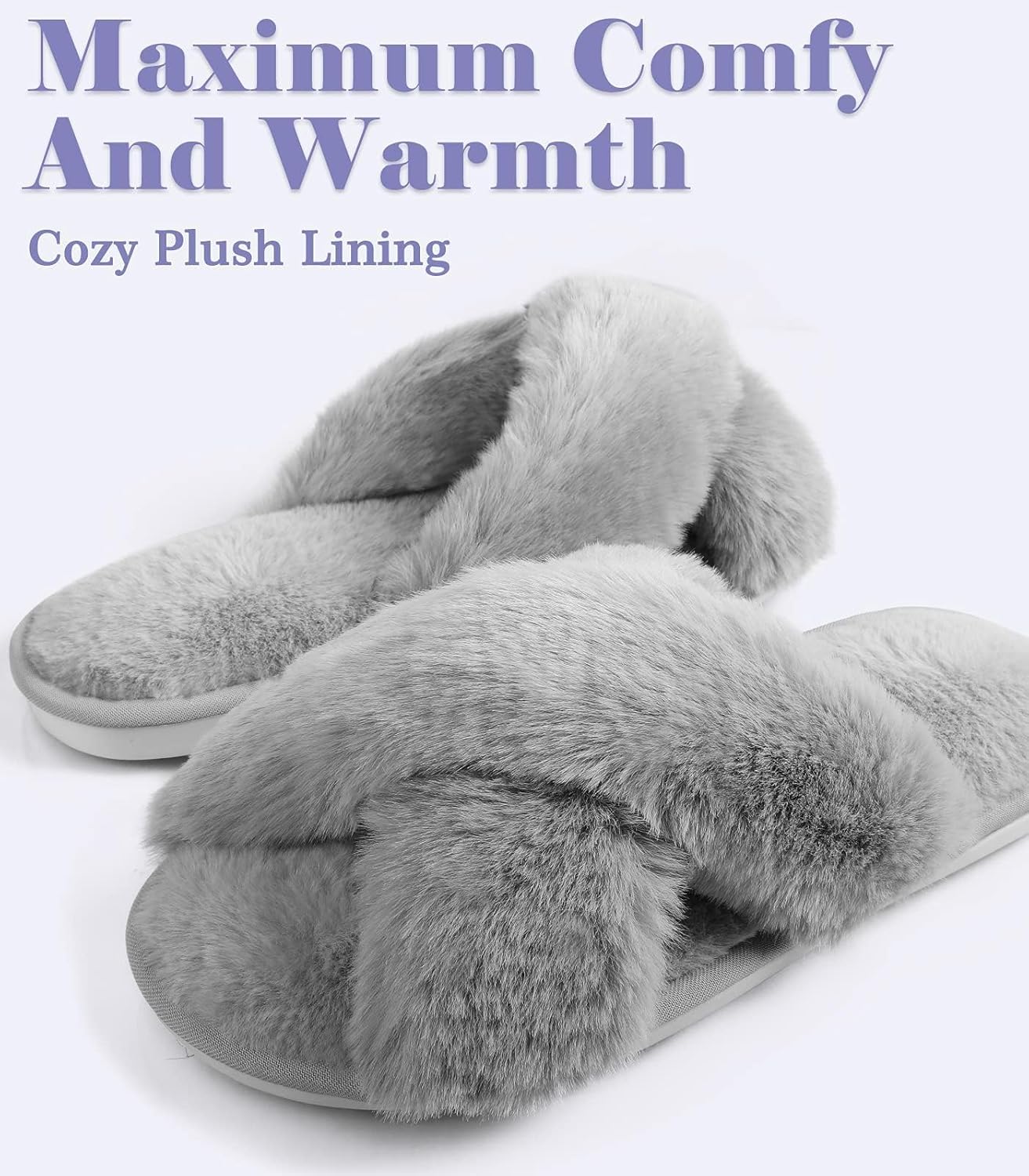 Ankis Womens Fuzzy Slippers Memory Foam Cross Band Cozy House Slippers Plush Home Fluffy Furry Slippers Open Toe Cute Soft Ladies Indoor Outdoor Slipper Slides Wedding Bride Shoes Gifts - Image 8