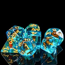 Cusdie 7-Die DND Dice, Polyhedral Dice Set Filled with Animal, for Role Playing Game D&D Dice (Red White Goldfish)