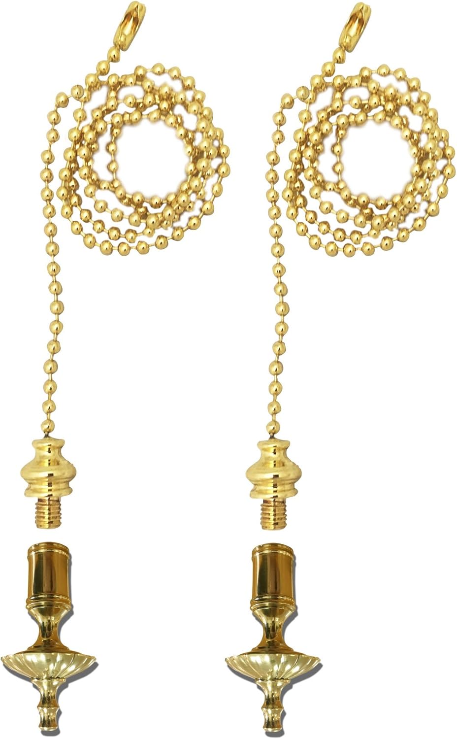 Royal Designs Celling Fan Pull Chain Beaded Ball Extension Chains with Decorative Umbrella, Polished Brass, Set of 2