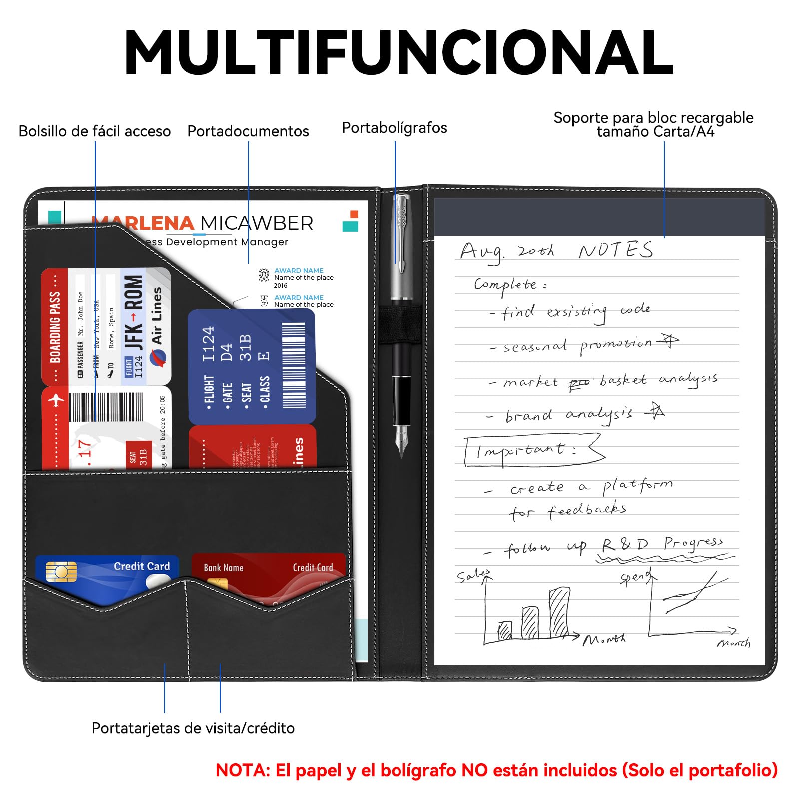 NEWYES Carpeta Portadocumentos A4, Impermeable y de Piel Sintética, Ideal para Viajes de Negocios, Profesores, como Regalo para Hombres o para el Día a Día de la Oficina, Negro