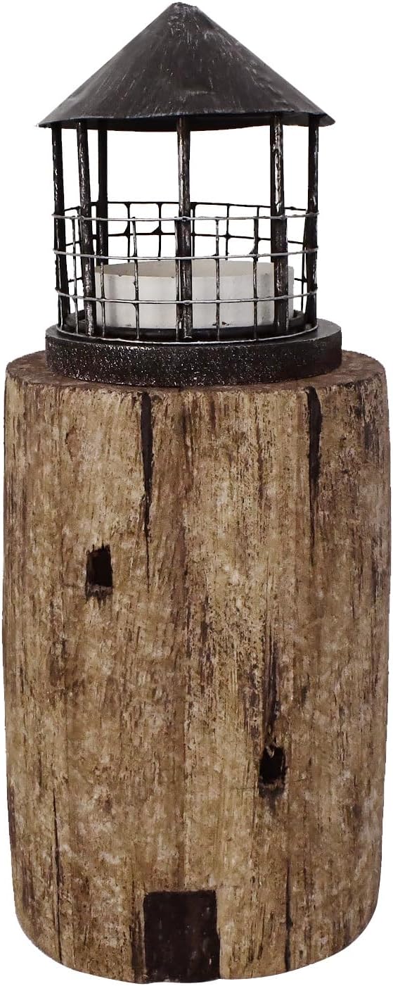 Linfevisi Wooden Lighthouse Candle Holders Decorative Tea Light Holder Ocean Beach Nautical Coastal Mini Standing Lighthouses Figurines Rustic for Home Decor Bathroom Table Party Wedding 10 Inches