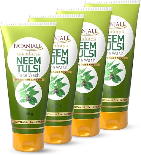 Patanjali Saundarya Neem Tulsi Face Wash, for Clean and Fresh Skin with Natural Ingredients for Daily Use 100g (Pack of 4)