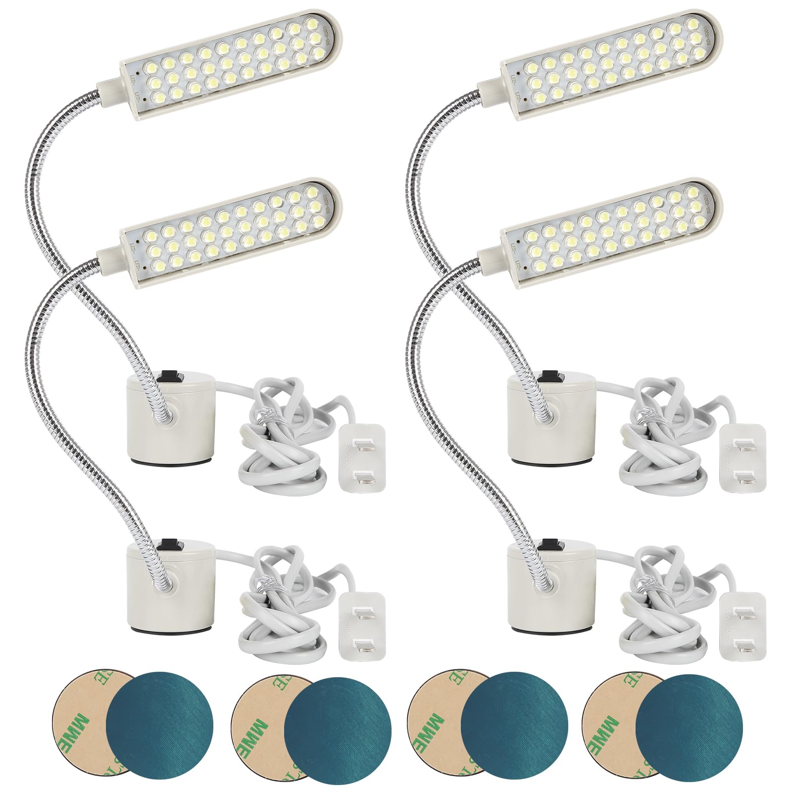 4 szt. lampa do maszyny do szycia z 30 diodami LED, wielofunkcyjna magnetyczna lampa robocza z ramieniem typu gęsia szyja, 3 W, z podstawą do tokarki, wiertarki, prasy warsztatowej
