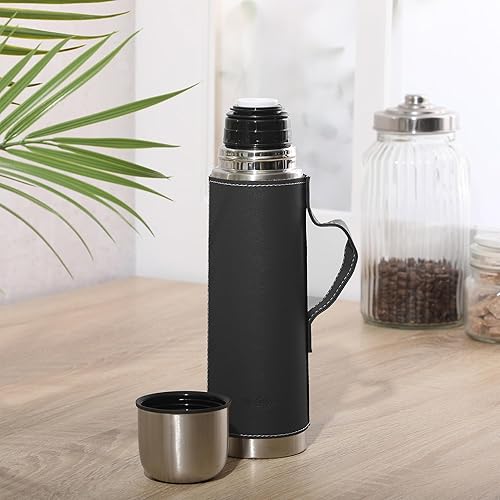 Miniatura 5 de Mr. Coffee Leatherette - Botella térmica de acero inoxidable de 23 onzas, con aislamiento de doble pared con funda de piel sintética y asa de