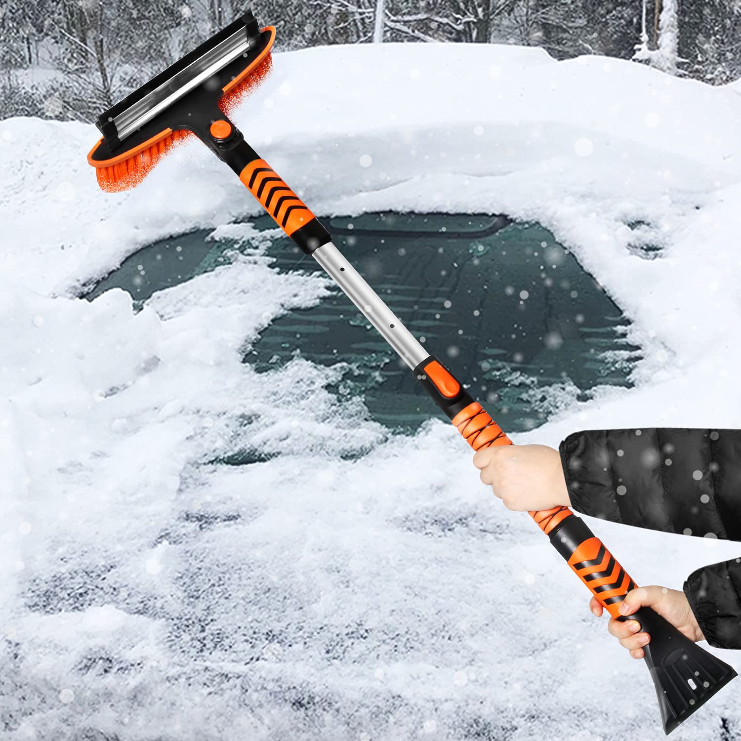 MATCEE Eiskratzer und Auto-Schneebürste für Windschutzscheiben-Schneekratzer mit Rakel, 104,1 cm, abnehmbar für Auto, SUV, Auto, LKW, Windschutzscheibe, Fenster