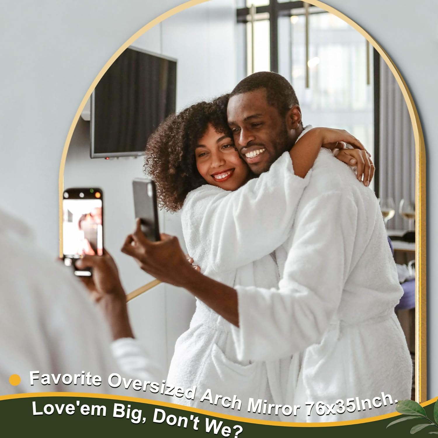 NicBex Oversized Full Length Mirror with Stand, 76"x35" Aluminum Alloy Frame Large Floor Mirror, Large Arched Mirror Full Length, Gold - Free Standing, Leaning Against Wall or Wall-Mounted - Image 5