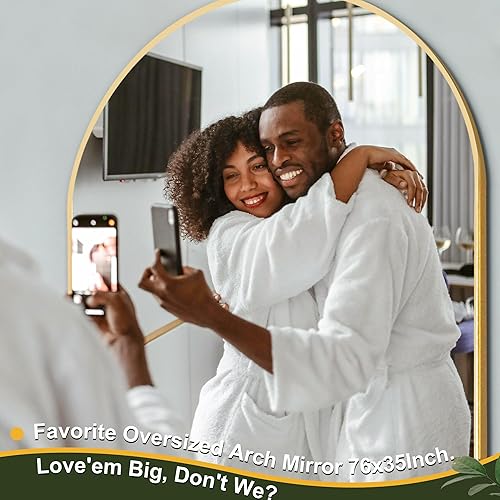 Vista 53 de NicBex - Espejo arqueado, de cuerpo entero, 64 x 24 pulgadas, con marco de aleación de aluminio, soporte, negro, se puede colocar de pie, apoyar