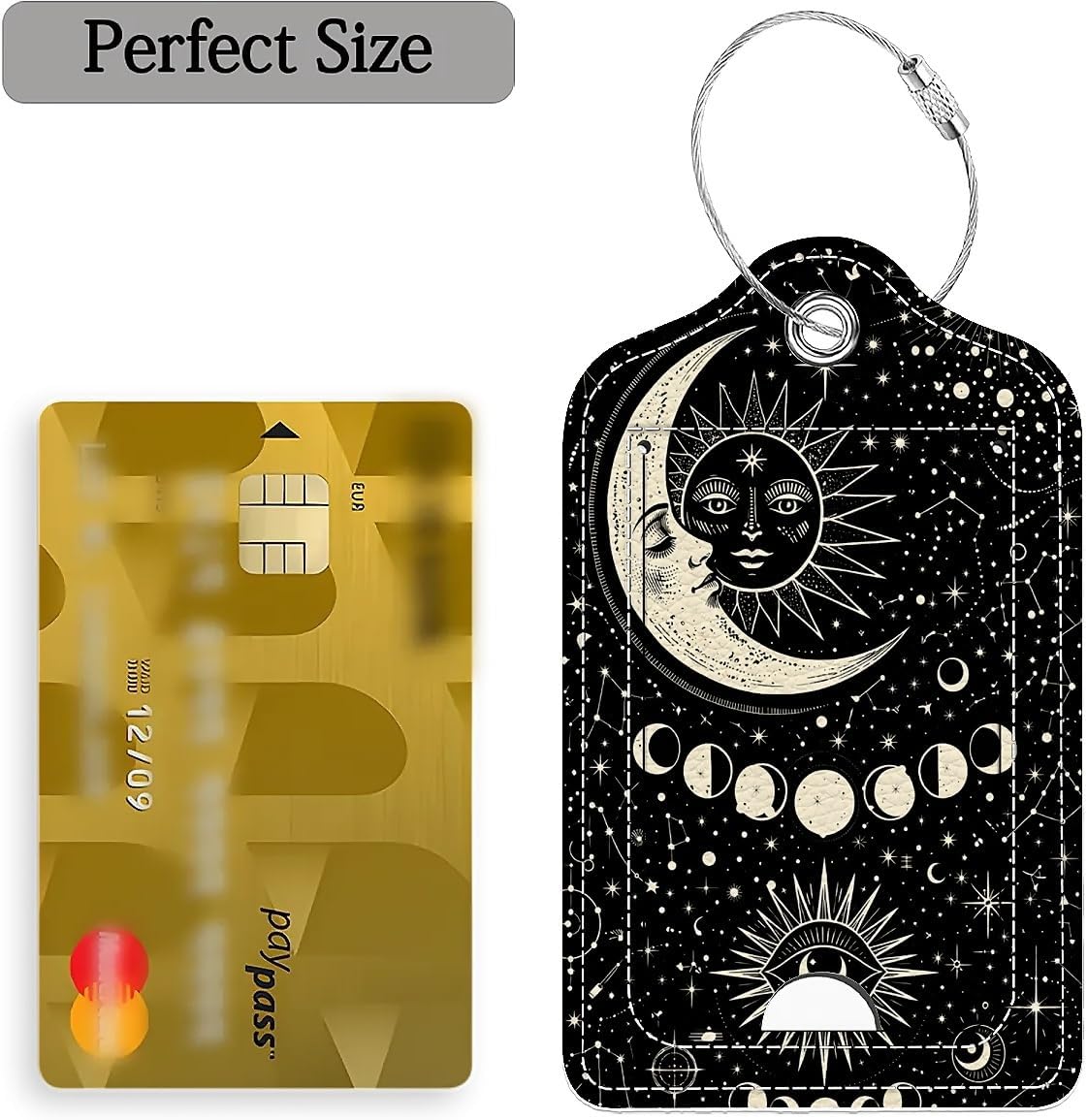 Luggage Tags,Mystical Sun and Moon Astrology Design, Double-Sided Privacy Cover ID Labels with Stainless Steel Loop and Address Card for Travel Bag Suitcase image 3