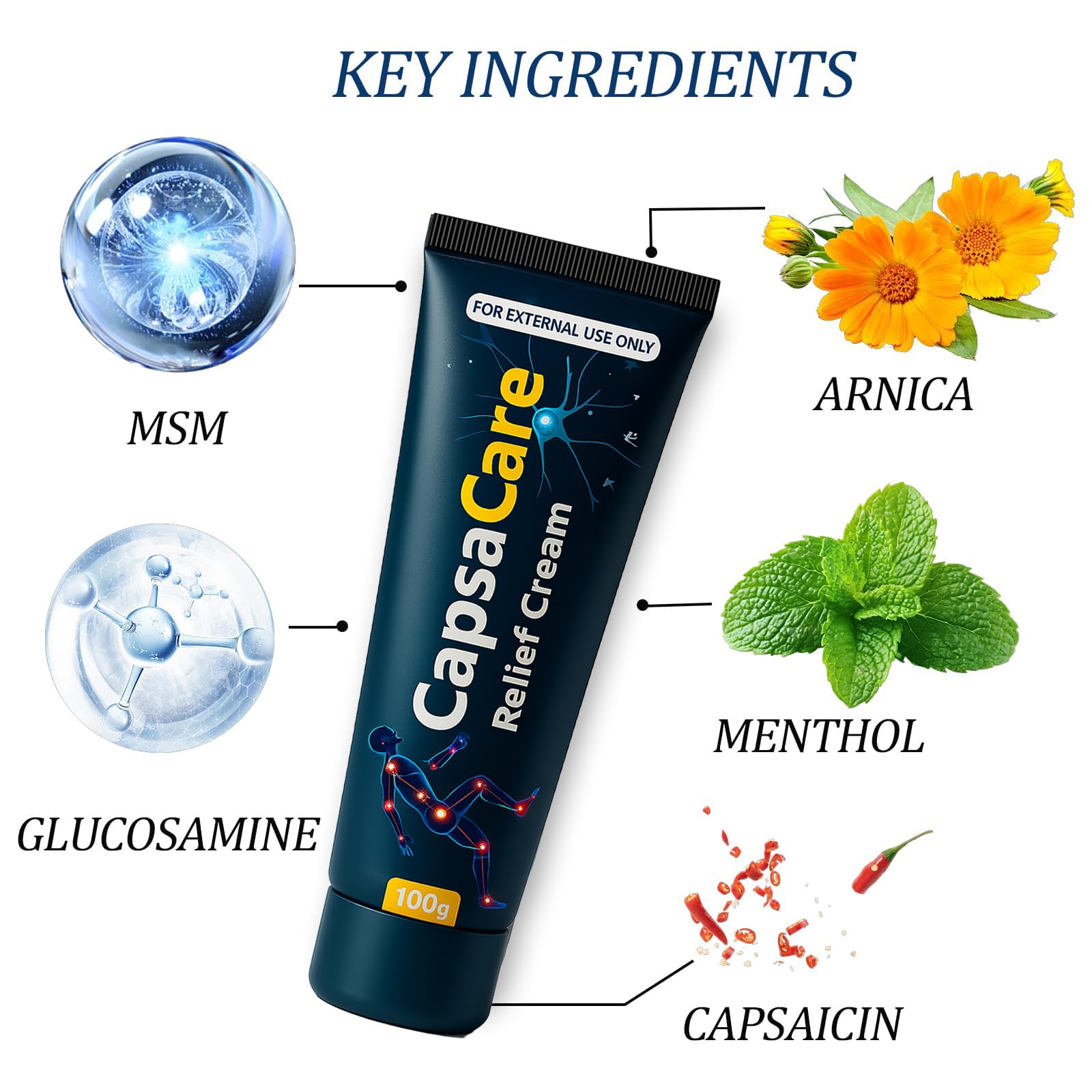 CapsaCare Neuropathy Relief Cream - with Capsaicin & Arnica, Menthol for Muscle & Joint Comfort, Fast Absorbing Formula for Feet, Hands, Legs, and Waist (1Pc) — Amazon image 2