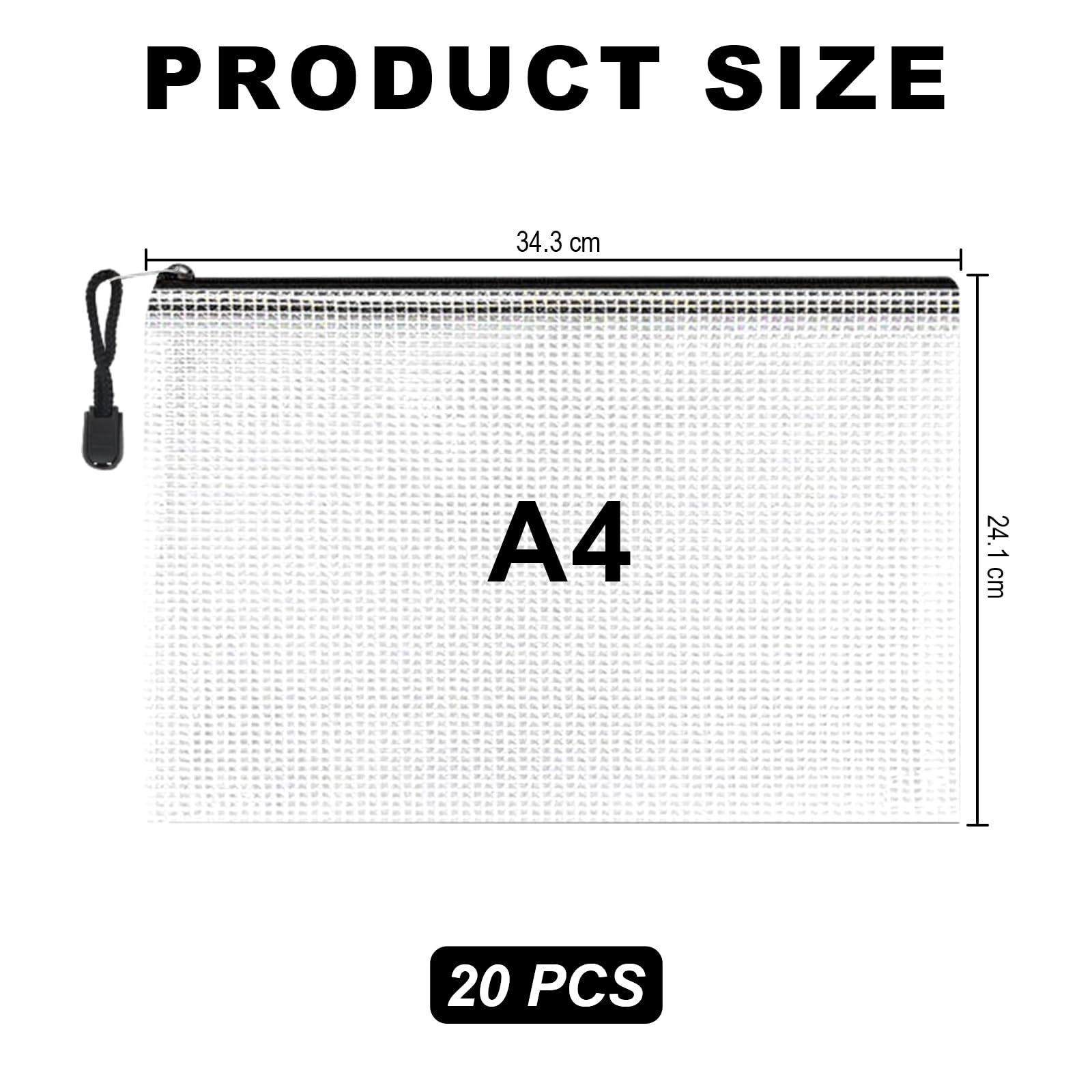 20 Stück Wasserdichte Dokumententasche A4 mit Reißverschluss, Transparente Zipper Beutel für Papier, Dokumenten, Kosmetika - Kunststoff Mesh Reißverschlusstaschen